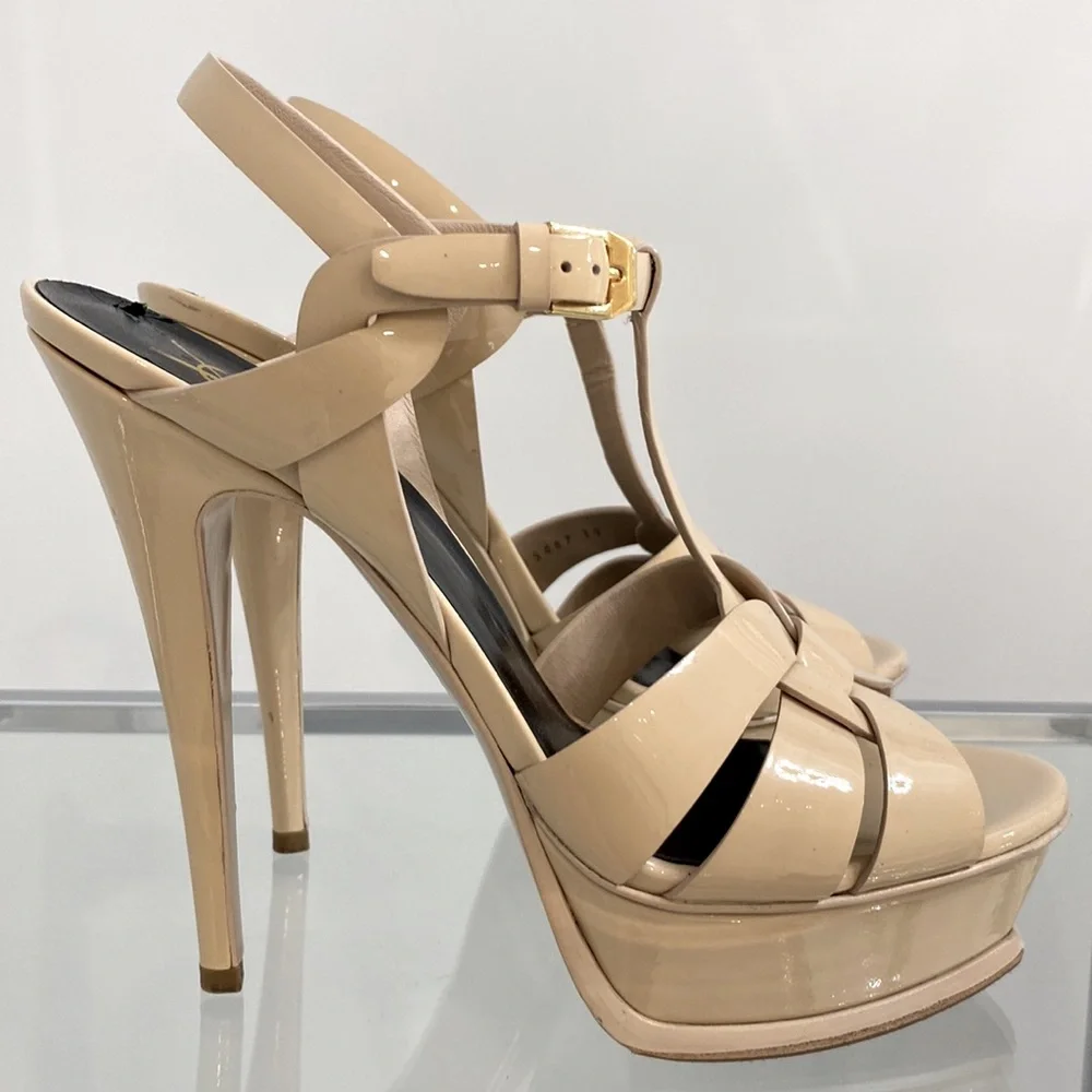 YSL Tribute Sandal Patent Leather Nude Color - Picture 2 of 7